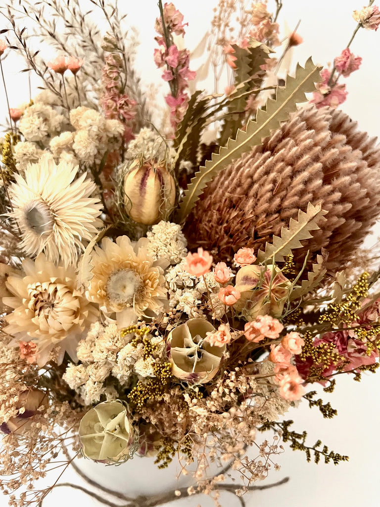 succulent with peach flowers Southern Peach Dried Floral Arrangement – Baton Rouge Succulent Co