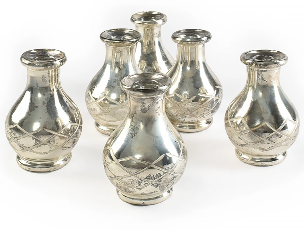 Etched Antique Silver Bud Vase